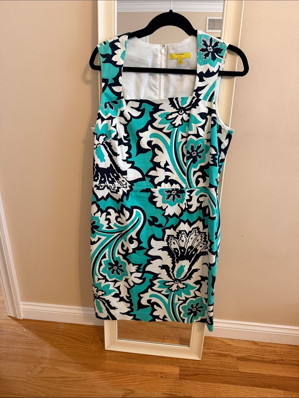 Banana Republic Turquoise, White & Black Floral Sheath Dress
